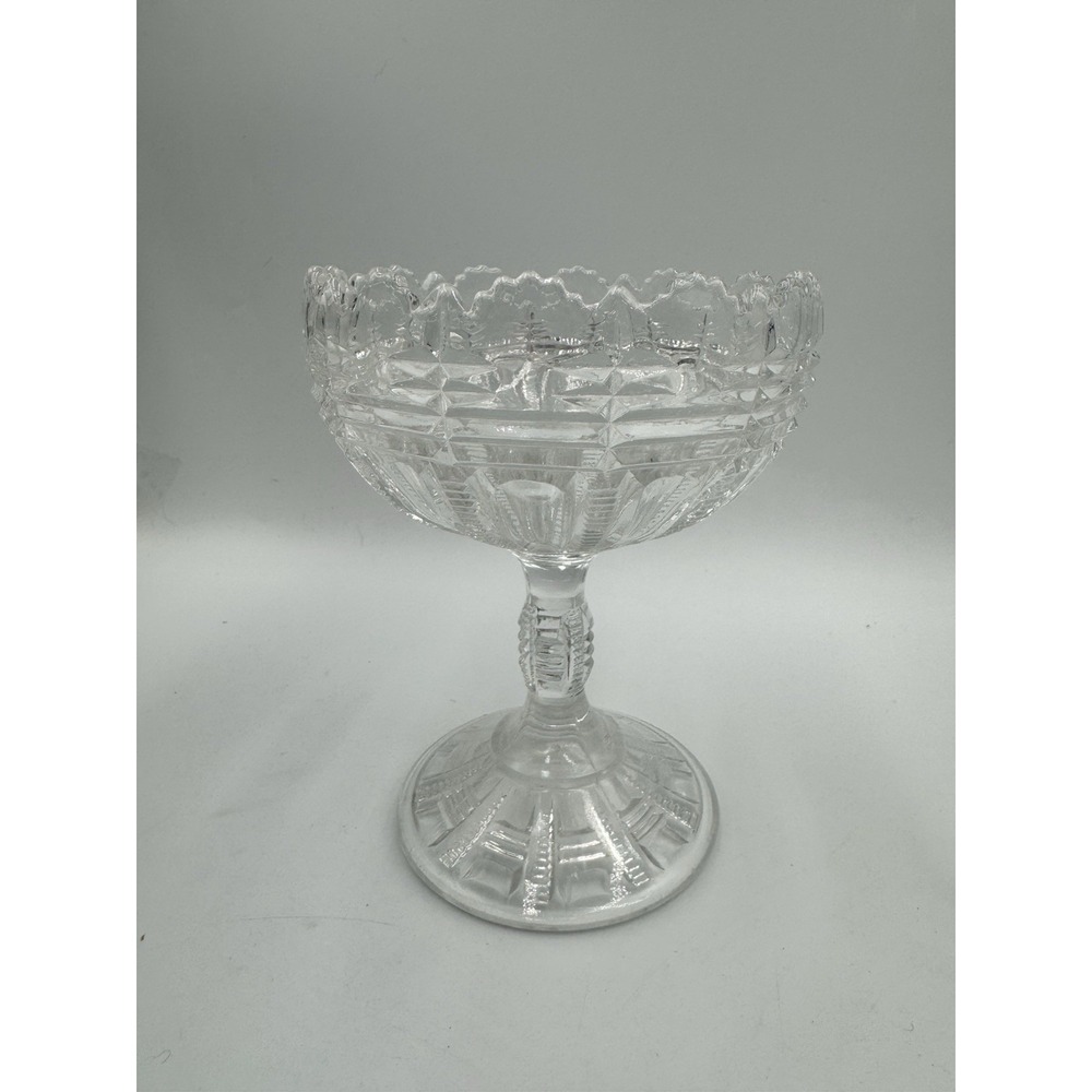 Vintage Press Glass Zippr Pattern Pedestal Compote Dish 5.5" NEW NO TAG